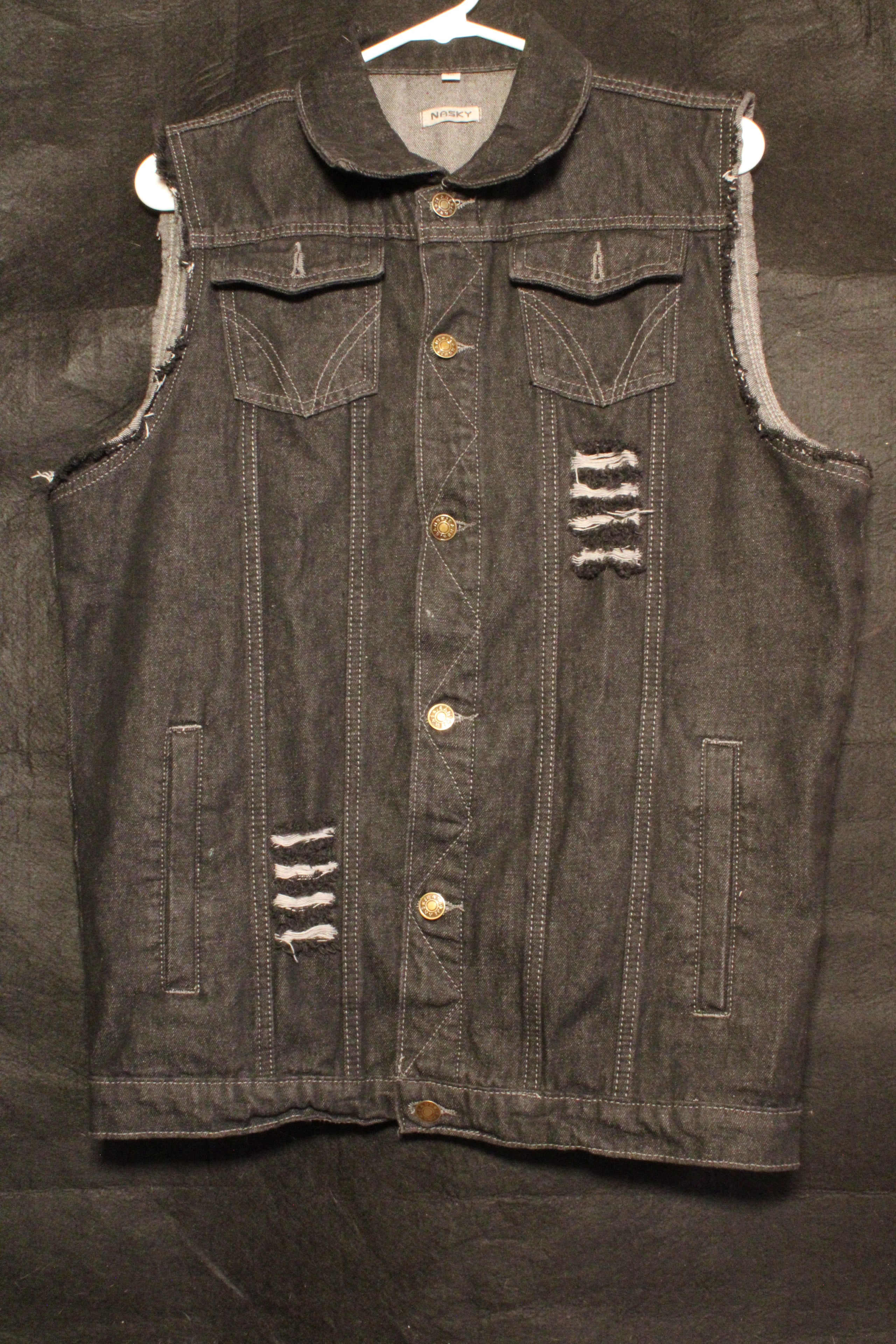 1 of 1 Distressed Denim GID Martian Vest