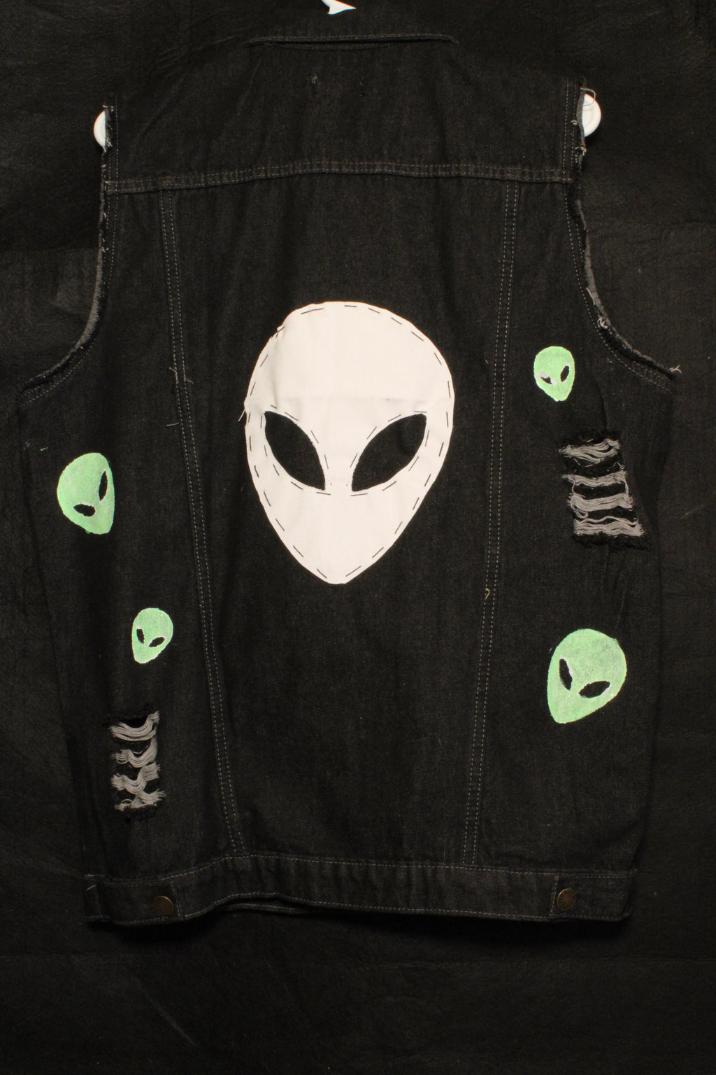 1 of 1 Distressed Denim GID Martian Vest